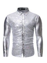 menaful Silver / S Metallic Sequined Stage Show Shirt